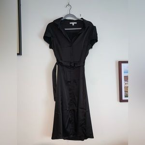 Black Satin Belted Dress